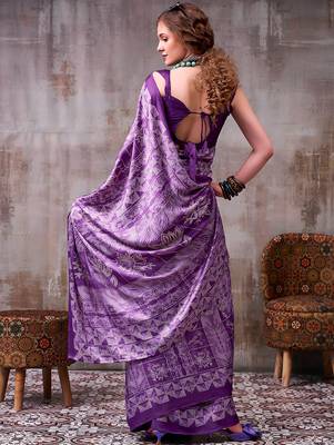Lavender elegance satin silk floral & geometric printed saree 4