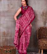 Magenta elegance satin silk floral & geometric printed saree