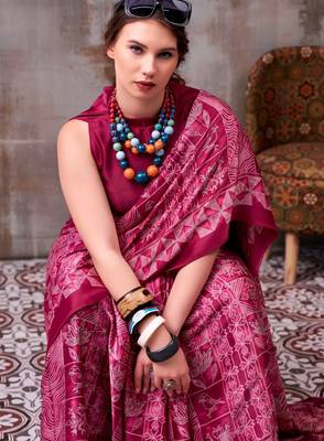 Magenta elegance satin silk floral & geometric printed saree 3