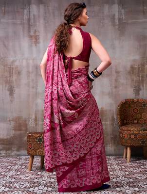 Magenta elegance satin silk floral & geometric printed saree 5