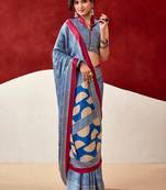 Blue soft dull silk fancy printed saree