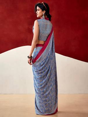Blue soft dull silk fancy printed saree 4