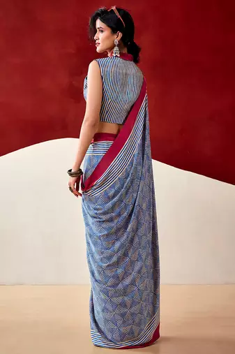 Blue soft dull silk fancy printed saree