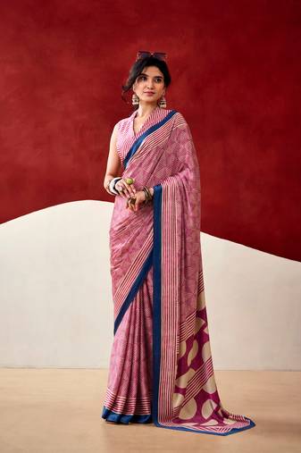 Pink soft dull silk fancy printed saree