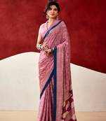 Pink soft dull silk fancy printed saree