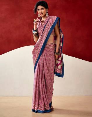 Pink soft dull silk fancy printed saree 2