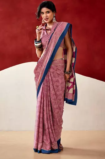 Pink soft dull silk fancy printed saree