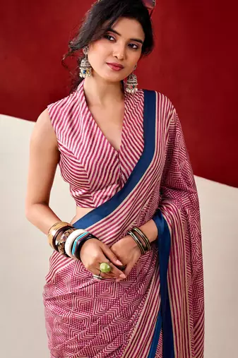 Pink soft dull silk fancy printed saree