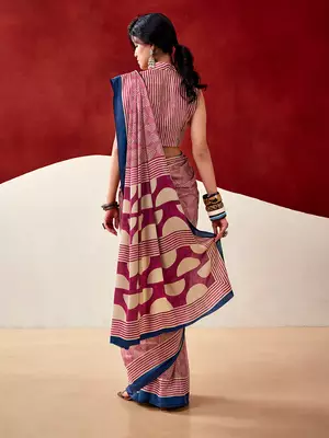 Pink soft dull silk fancy printed saree 4