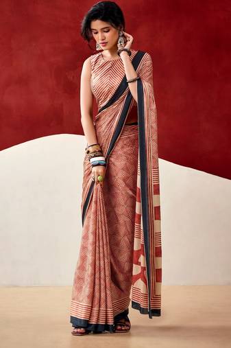 Rust orange soft dull silk fancy printed saree