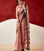 Rust orange soft dull silk fancy printed saree