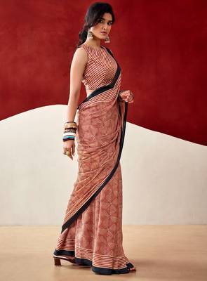 Rust orange soft dull silk fancy printed saree 2