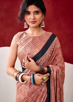Rust orange soft dull silk fancy printed saree 3