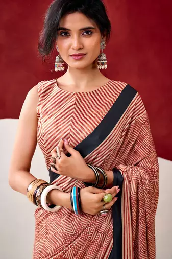 Rust orange soft dull silk fancy printed saree