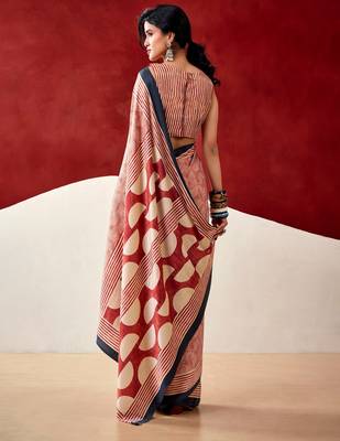 Rust orange soft dull silk fancy printed saree 4
