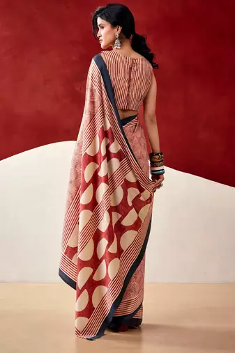 Rust orange soft dull silk fancy printed saree