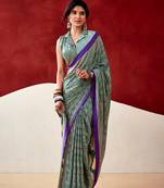 Sea green soft dull silk fancy printed saree