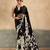 Black luxurious kalamkari art printed satin silk saree