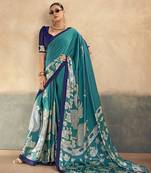 Firozi luxurious kalamkari art printed satin silk saree