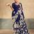 Navy blue luxurious kalamkari art printed satin silk saree
