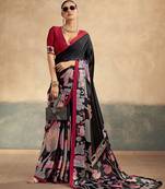 Red luxurious kalamkari art printed satin silk saree