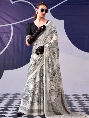 Black classic beauty satin sik floral printed with smooth texture saree 1
