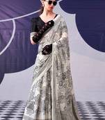 Black classic beauty satin sik floral printed with smooth texture saree