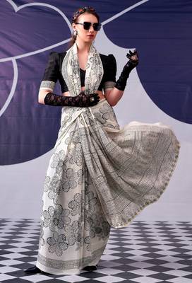Black classic beauty satin sik floral printed with smooth texture saree 2