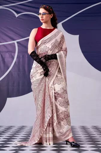 Maroon classic beauty satin sik floral printed with smooth texture saree