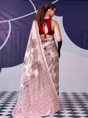 Maroon classic beauty satin sik floral printed with smooth texture saree 4