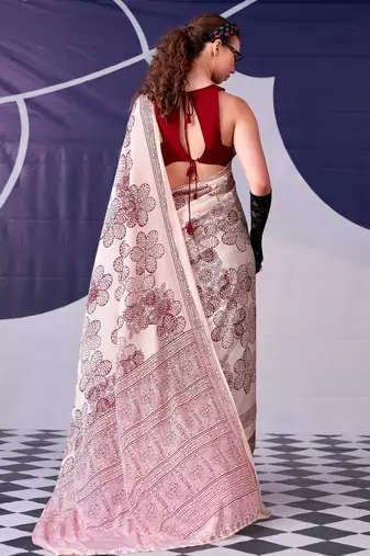 Maroon classic beauty satin sik floral printed with smooth texture saree