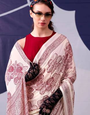 Maroon classic beauty satin sik floral printed with smooth texture saree 5