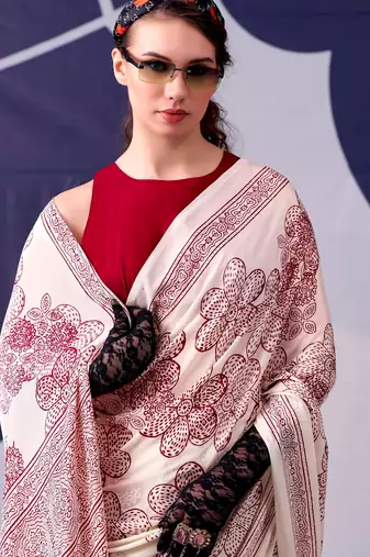 Maroon classic beauty satin sik floral printed with smooth texture saree