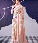 Peach classic beauty satin sik floral printed with smooth texture saree