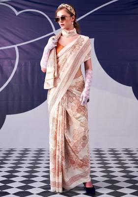 Peach classic beauty satin sik floral printed with smooth texture saree 2