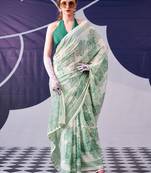 Pistachio classic beauty satin sik floral printed with smooth texture saree