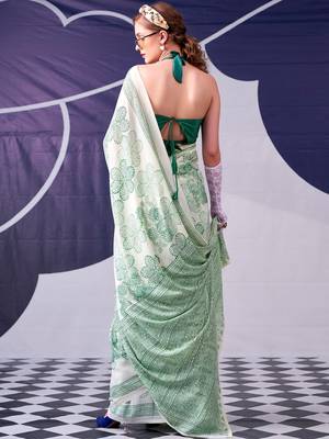 Pistachio classic beauty satin sik floral printed with smooth texture saree 4