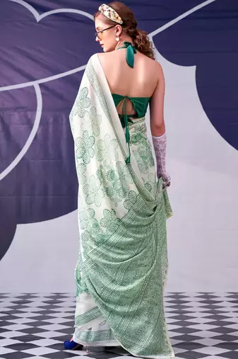Pistachio classic beauty satin sik floral printed with smooth texture saree