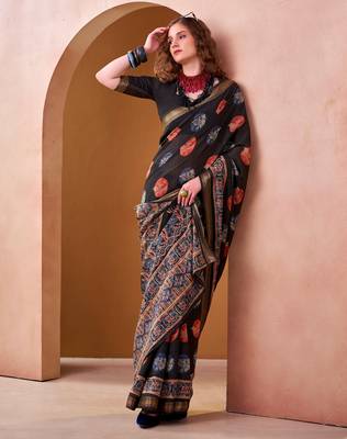 Black elegance pv chanderi  printed lightweight saree 2