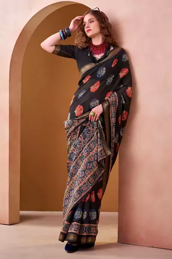 Black elegance pv chanderi  printed lightweight saree