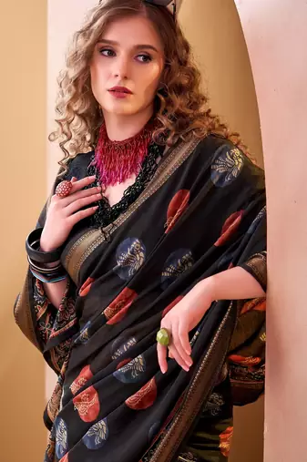 Black elegance pv chanderi  printed lightweight saree