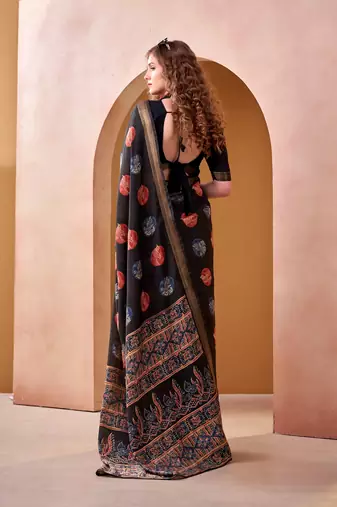 Black elegance pv chanderi  printed lightweight saree