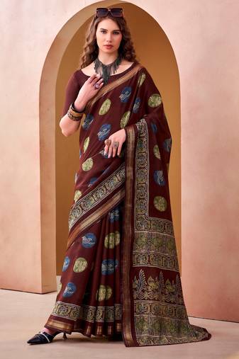Maroon elegance pv chanderi  printed lightweight saree