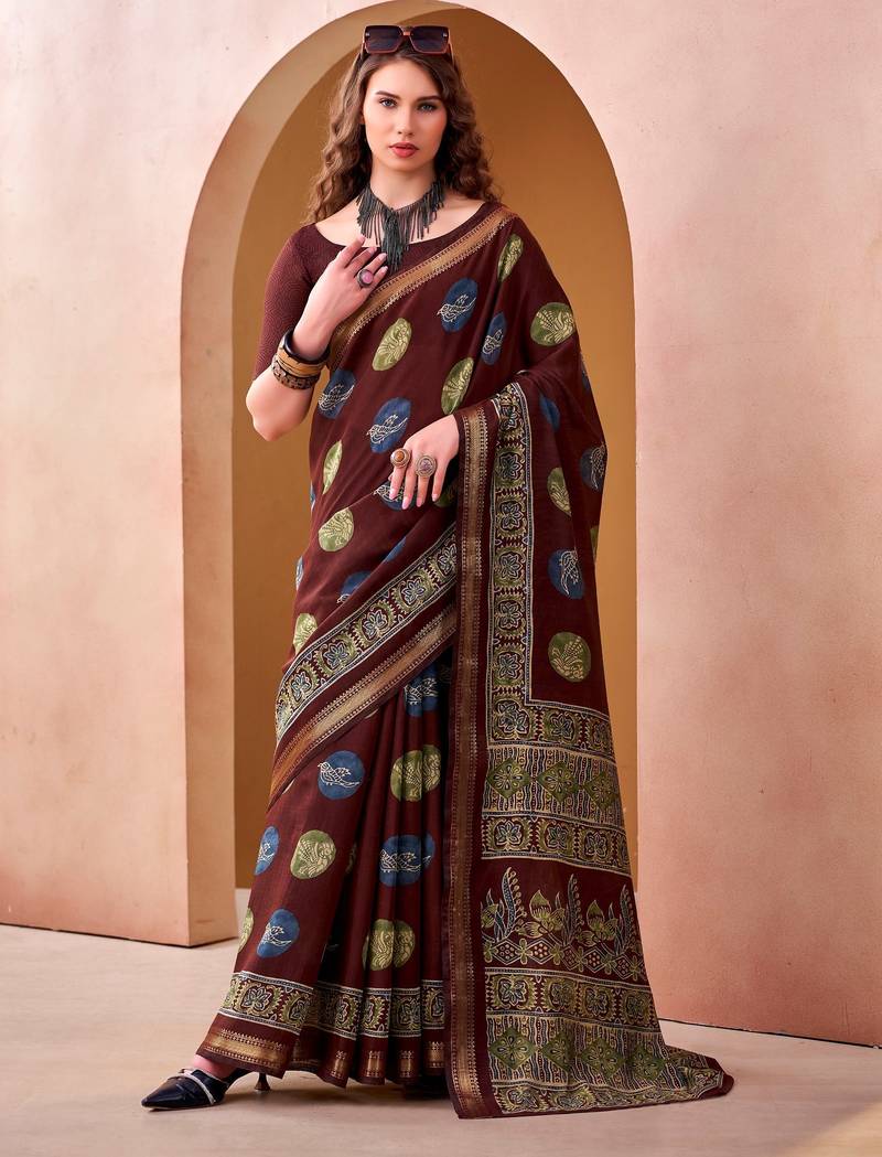 Maroon elegance pv chanderi  printed lightweight saree