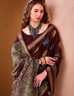 Maroon elegance pv chanderi  printed lightweight saree 4
