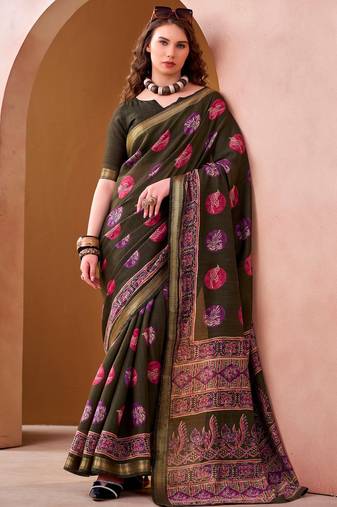 Mehendi elegance pv chanderi  printed lightweight saree