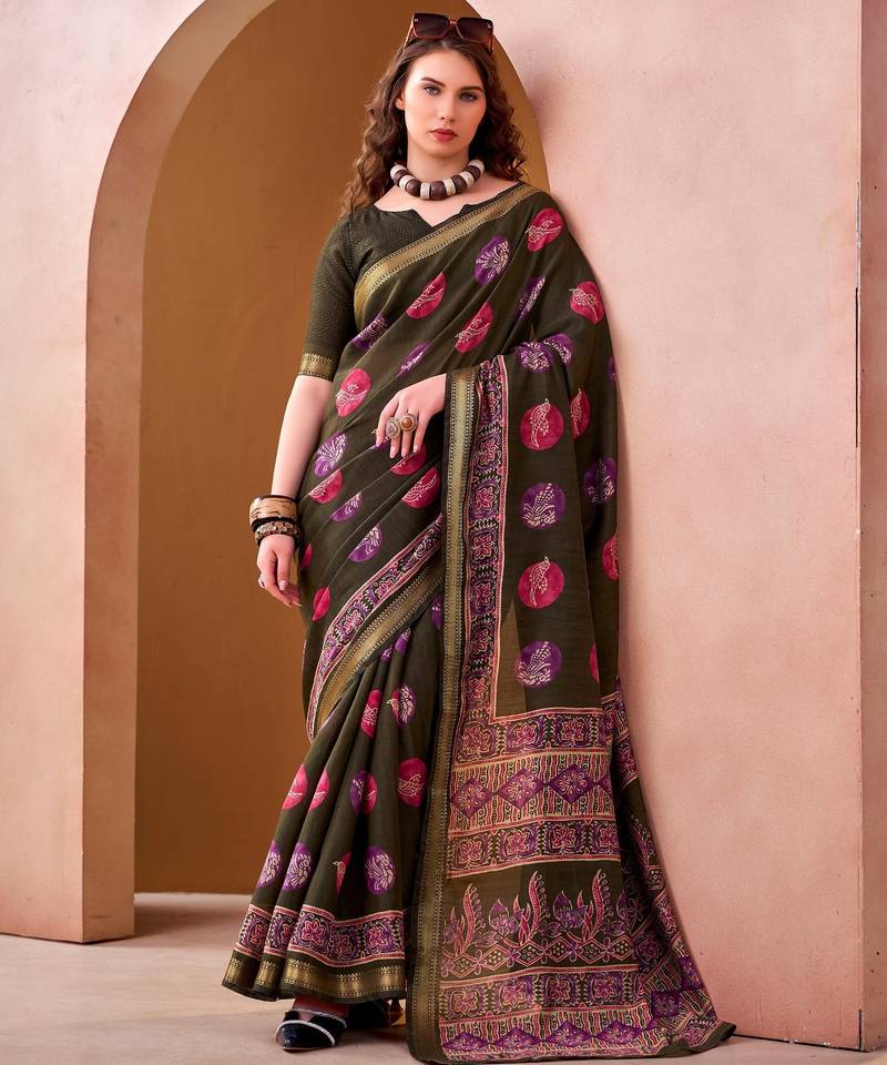 Mehendi elegance pv chanderi  printed lightweight saree
