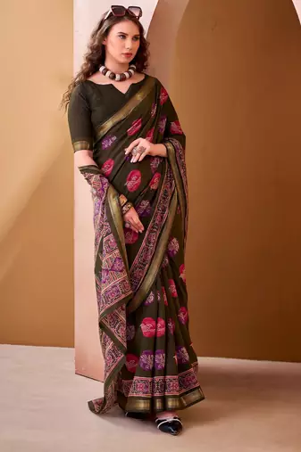 Mehendi elegance pv chanderi  printed lightweight saree