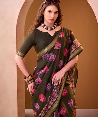 Mehendi elegance pv chanderi  printed lightweight saree 3