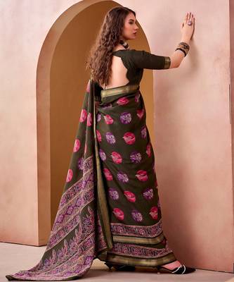Mehendi elegance pv chanderi  printed lightweight saree 4